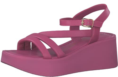 MARCO TOZZI Sandali Donna con Tacco a Zeppa con Cinturino Regolabile in Pelle, Rosa (Fuxia 1), 37 EU