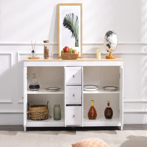 HUMNZR Kommode Anrichte Sideboard Mehrzweckschrank Beistellschrank Kiefer massiv Weiss lackiert