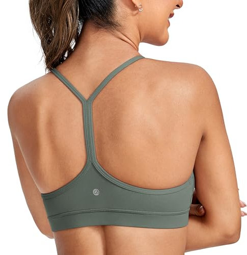 CRZ YOGA Women's Butterluxe Padded Sports Bra - Low Impact Y Back Strappy Bra Racerback Spaghetti Straps Gym Yoga Bras Grey Sage XS