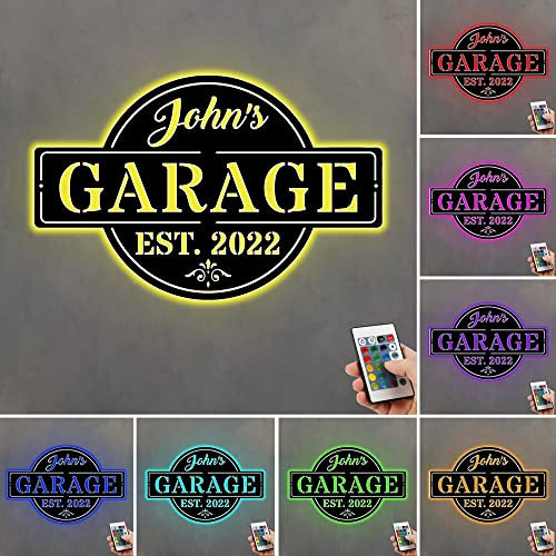 CUIGOI Customizable Garage LED Sign, Multicolor, Wood, 10inch, Neon, Wall Mount, Vintage Style, Custom Name, Home Decor, Garage Night Lights