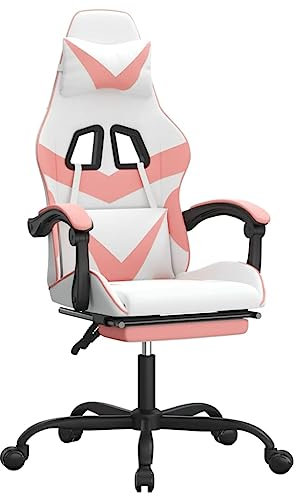 vidaXL Silla Gaming con Reposapiés Asiento Reposabrazos Ruedas Giratoria Altura Ajustable Profesional Oficina Cuero Sintético Blanco y Rosa