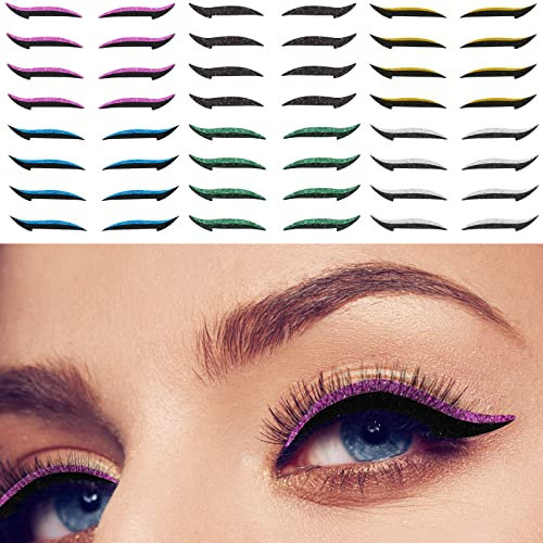 Vspek 24 Pairs Glitter Eyeliner Stickers, Quick makeup tool, Instant Eyeliner Stickers Self-adhesive Eye Line Strip Sticker Eye Makeup Tool Waterproof Eyeliner Stickers for Eyes Dress Up (6 Colors)