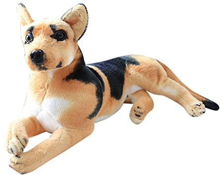 Wolfshund Plüschtier 50CM Hunde Kuscheltier für Kinder,Plüschhund Liegend Stofftier Hund Lebensecht Braun Schwarz Wolfshund Tier Plüsch Puppe Hund Kissen Plüschtier Spielzeug für Kinder Jungen Mädchen