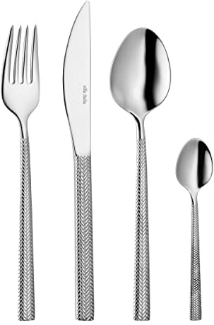 VILLA ITALIA Besteckset HERA 24-teilig für 6 Personen – Edelstahl Besteck mit Dekor in Holzkassette - Tafelbesteck Hochglanz für Alltag & Feste, Spülmaschinenfest