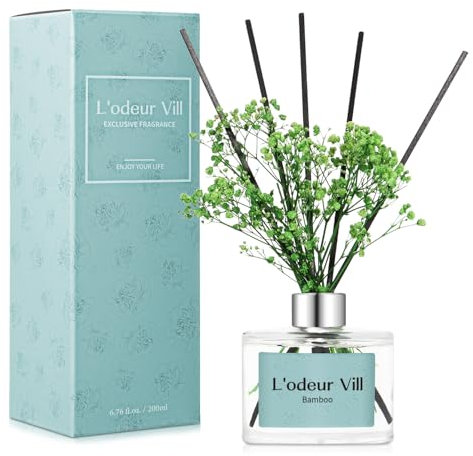 L'odeur Vill Reed Diffuser Set, 6.7 oz(200ml) Bambus duftender Diffuser mit 6 fragrance sticks, Home raumduft Duft ätherisches Öl Reed Diffuser für Zuhause Große Zimmer Badezimmer Regal Dekor.
