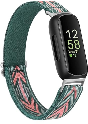 Elastic Nylon Straps Compatible with Fitbit Inspire 3 Strap for Women Men, Soft Adjustable Stretchy Sport Bands Replacement Wristband for Fitbit Inspire 3 Fitness Tracker (Green Arrow)