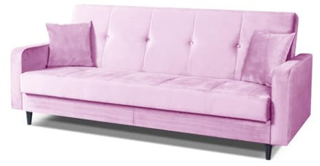 MargaretHadas24 Sofa Luna Schlafsofa im skandinavisches Stil, Couch mit Schlaffunktion und Bettkasten, Polstersofa für Wohnzimmer 213 cm (Paris 148 – rosa)