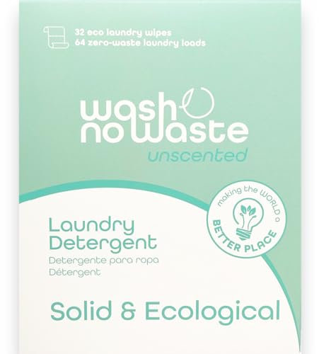 Wash no Waste - Waschmittelstreifen (64 Wäschen). Hypoallergen und biologisch abbaubar. Weichmachender Effekt. Kraftvolle Reinigung. Vegan und tierversuchsfrei. Plastikfrei. (Unscented)