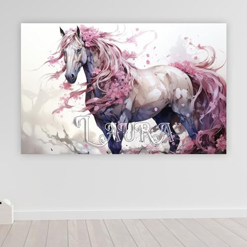 timalo® Cooles Pferde Poster Mädchenzimmer personalisiert mit Namen | Bild für die Wand | Wandbild für Kinder Mädchen Kinderzimmer Deko | child011-B80xH61cm
