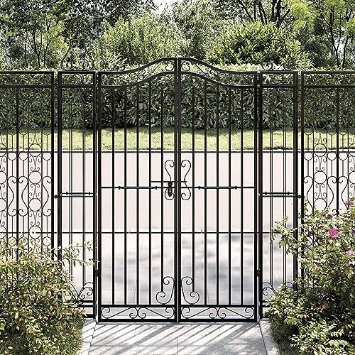 Homgoday Puerta de jardín de Hierro Forjado Negro 121x8x150 cm, Puerta de Jardín Cancela Barrera Valla Verja Patio Entrada Exterior Cerca