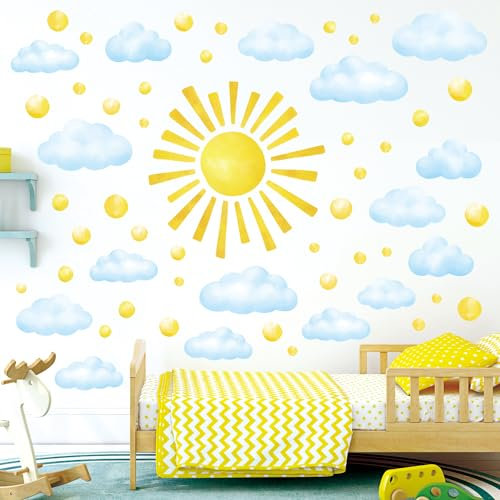 DECOWALL DS12-8079 Sonne Wandtattoo Wolken Wandsticker 78stück Wandaufkleber set für Kinderzimmer Wanddeko Mädchen Junge Kinder Babyzimmer Schlafzimmer