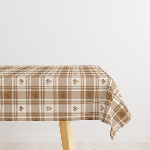 AIBIIN Nappe rectangulaire à carreaux marron de 132 x 182 cm pour décoration de maison, de cuisine, motif cœur d'amour, nappe rectangulaire résistante à l'eau pour décoration de table basse
