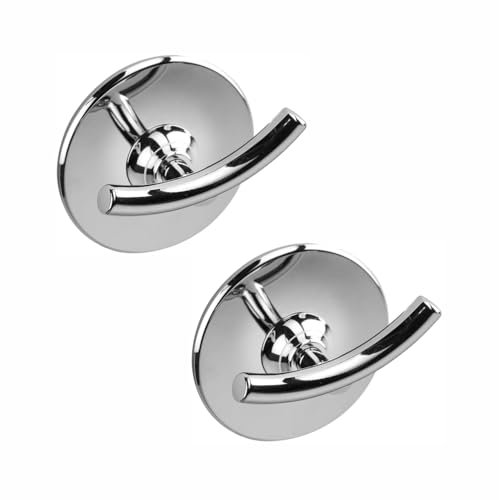 2 x Croydex Chrome Duo Fix Heavy Duty Double Robe Hooks | Stylish Slim Design Towel Hangers Perfect for Bathroom/Kitchen/Toilets | Easy Fix - Self Adhesive Wall Mount & Screw Fix | 4.5 x 6 x 6 cm