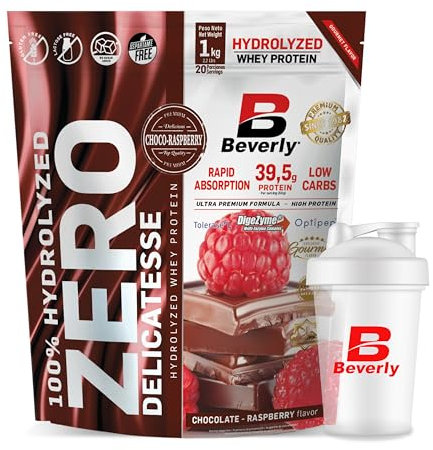 Beverly ZERO DELICATESSE | 1 Kg | Proteína Hidrolizada Whey 85% | Con Digezyme y Tolerase | Masa muscular y fuerza (CHOCOLATE FRAMBUESA)