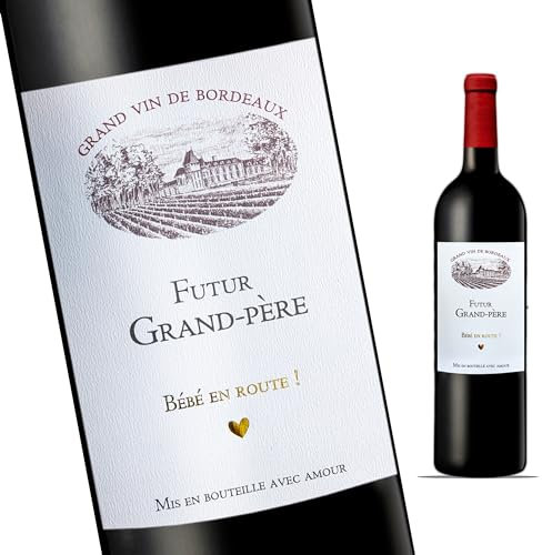 Etiquette Bouteille de Vin Bordeaux d'annonce de Grossesse - Futur Grand-Père - Annonce future naissance pour Papy - Grand-Père