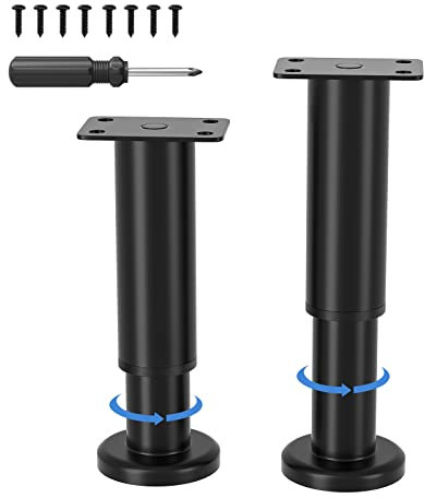 VETIN 2 Stück Möbelfüße Verstellbar, Möbelfüße Höhenverstellbar 8-12cm, Metall Schwarz Möbelbeine, Möbelbeine für Schrank Fernsehschrank Bett Sofa Nachttisch Lehrstuhl Badezimmerschrank