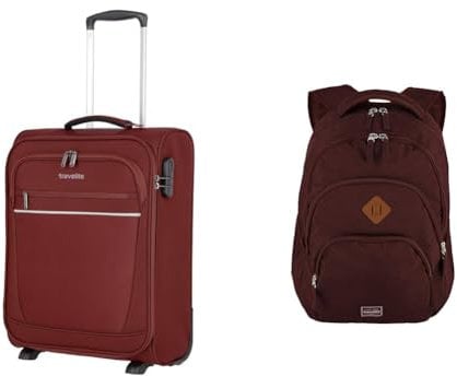 Travelite 2 Rad Handgepäck Koffer mit Schloss erfüllt IATA Bordgepäck Maß & Rucksack Handgepäck mit Laptop Fach 15,6 Zoll