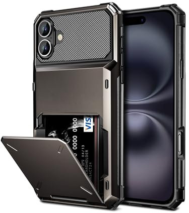 Vunake for iPhone 16 Plus Case with Card Holder iPhone 16 Plus Wallet Case [Max 4 Cards] Dual Layer Protective Case Heavy Duty Hard PC TPU Bumper Shockproof Case for iPhone 16 Plus 6.7 in-Gun