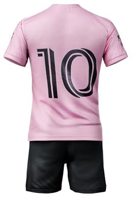 IHIMI Miami #10 Maillot de football pour enfant, unisexe, maillot de sport, maillot d'entraînement de football, avec courts fans de football (176, rose)