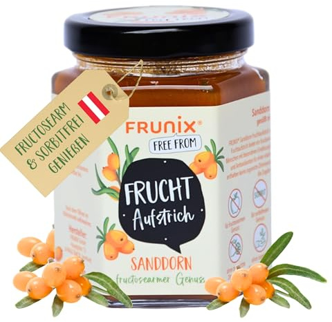 FRUNIX-Fruchtaufstriche in 8 Sorten: fructosearm, sorbitarm, vegan, glutenfrei, ohne Zitronensäure, low FODMAP (Sanddorn)