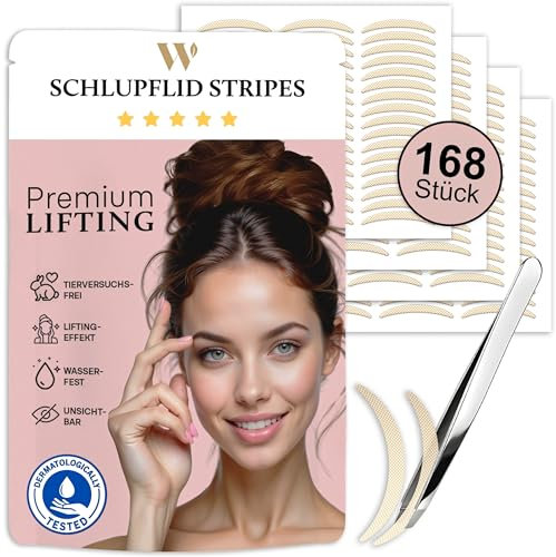 WOW STRIPES Schlupflider Augenlid Premium Stripes unsichtbar (168 Stk) | Lifiting ohne OP, hautfreundlich, natürlich | Eyelid Tape Tapes Straps Strip als Lifting Set Augen-Lidstraffung Augenpads-L