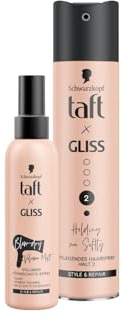 Taft x Gliss FIX-SET Holding me Softly Haarspray Haltegrad 2 (250 ml), Styling Spray & Volumen Föhnschutz-Spray Blow-dry Volume Mist (150 ml), Hitzeschutz bis zu 230 °C