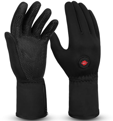 Dr.warm Beheizbare Handschuhe Damen Herren mit Heizung Winterarbeitshandschuhe dünne Wasserabweisende Fahrrad Winter Handwärmer (Schwarz, L)