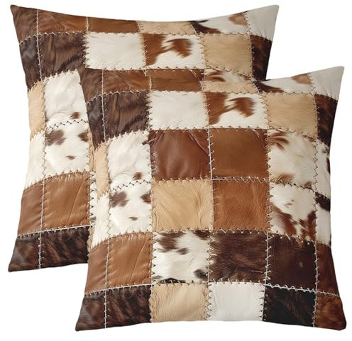 Loussiesd Patchwork Kuhfell Drucken Kissenbezüge 45x45cm 2er Set Kissenbezüge Western Bauernhaus Kuhfell Dekokissen Bauernhof Tier Kissenhülle für Home Sofa Bett Couch Soft Kissenbezug