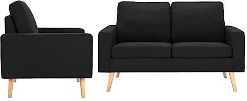 KLYEON 2-TLG. Sofagarnitur Stoff Schwarz,Elegante Schwarze Couchgarnitur aus Stoff mit Sessel und 2SitzerSofa für entspannte Momente im Wohnzimmer Wohnzimmer, Sofas