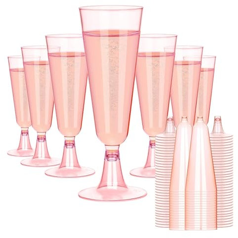YITONGFU Réutilisables 20 flûtes à champagne en,Pour anniversaire, mariage, fête, pique-nique, extérieur (rose)