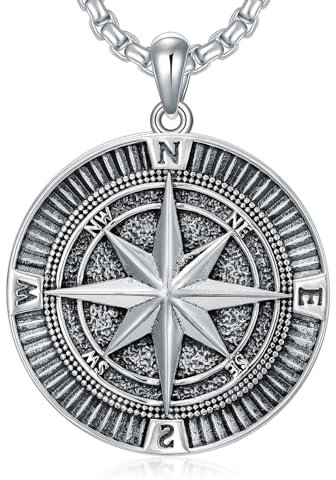Shusukue Kompass-Halskette aus 925er Sterlingsilber, Kompass-Anhänger, Abschluss, Freundschafts-Talisman, Reise-Halskette, inspirierendes Abschlussgeschenk, Schmuck, Geschenke für Männer, Vater