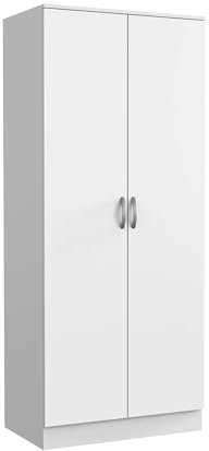 Nera 2 Door Wardrobe with Shelf and Hanging Rail Slim Wardrobes for Small Bedrooms Storage W 76 x D 46 x H 180 cm (White)