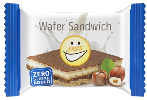 EASIS Knusprige Waffel Sandwich Ohne Zuckerzusatz | Waffelschnitte mit Milchschokolade, Haselnusscreme & Vanillecreme | Kalorienarme Süßigkeiten | Waffel Kekse mit Hohem Ballaststoffgehalt | 3x25g