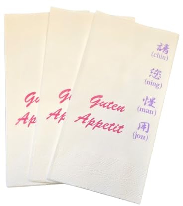1000 Tissue Napkins Zellstoff Servietten 40x40cm 2-lagig 1/8 Falz auf 20x10cm Neutralmotiv Ich lerne Chinesisch
