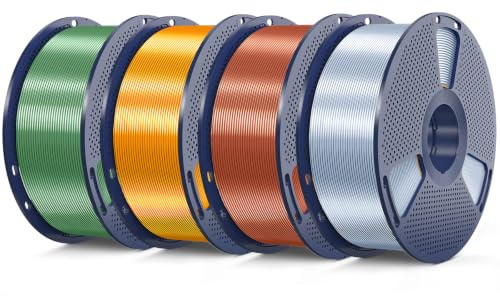 SUNLU 4KG Silk PLA+, 1kg Carrete, Plata+CobreRojo+LatónAmarillo+BronceVerde | Paquete de 4, Seda Metálica Brillante, Alta Resistencia, Paquete al Vacío