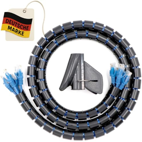 Kabelschlauch Set 2 x 2 m – Selbstschließend, Ø 16 mm & 22 mm – Flexibler Kabelkanal in Schwarz mit 1 Drahtführungsclip – Kabelschutz & Kabelmanagement für TV & Computer