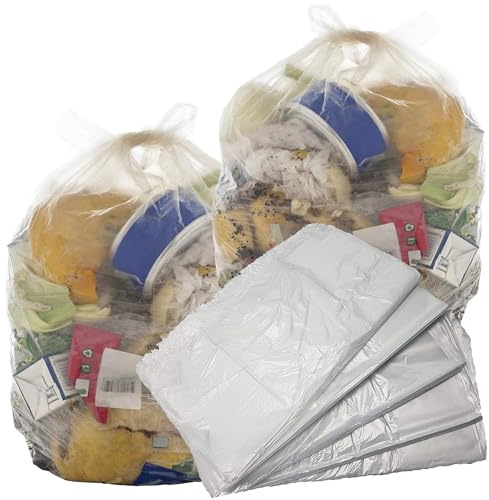 Pack of 200 Clear Plastic Bin Bags 90L Transparent Refuse Sacks Home, Kitchen, Bedroom & Office Polythene Bin Liners Bags 18 x 29 x 39 Inch 64 Gauge