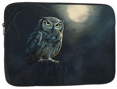 15 Zoll tragbare Laptoptasche – Eule im Mondschein Druck, stoßfeste Laptop-Innentasche für Business, Reisen, Schule, Büro