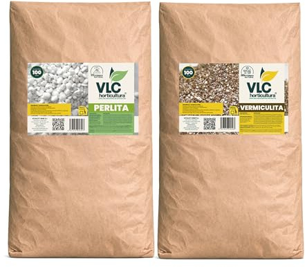 Pack Perlita + Vermiculita VLC Horticultura | Mejora Aireación y Retención de Humedad del Sustrato | Ideal para Semilleros, Macetas y Trasplantes | Minerales Naturales para Jardinería (100+100L)