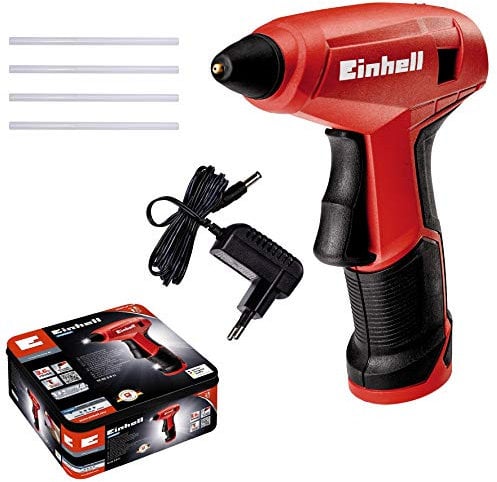 Einhell Akku-Heißklebepistole TC-CG 3,6 Li (Lithium-Ionen, Anti-Tropf-System, 15 Sek. Aufheizzeit, inkl. Metallbox, Ladegerät und 4 Heißklebestiften)