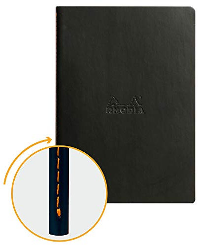 RHODIA 116452C - Soft Notebook with Black Textile Stitching - A5 - Dotted Dot - 64 pages - Ivory Clairefontaine Paper 90 g/m - Faux Leather Cover - Rhodiarama Collection