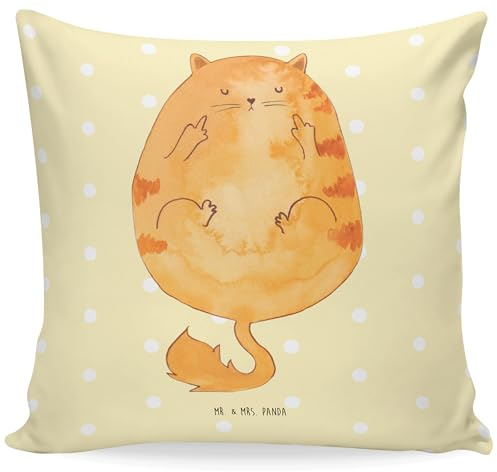 Mr. & Mrs. Panda Sitzkissen Katze Frühaufsteher - Geschenk, Katzendeko, Katzenliebhaberprodukte, Katzen, Sofakissen, Kissenbezug 40x40, MIAU, witzig,