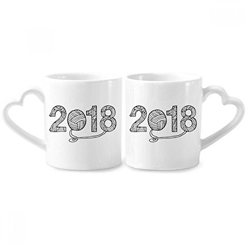 DIYthinker Wool Ball 2018 Happy New Year Couple Mugs Ceramic Lover Cups Heart Handle 12oz Gift