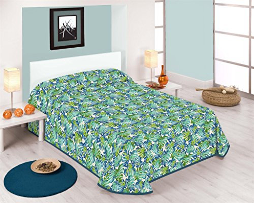 SABANALIA - Colcha Estampada Fidji (Disponible en Varios tamaños y Colores), Color Azul, Cama 90-180 x 280 cm