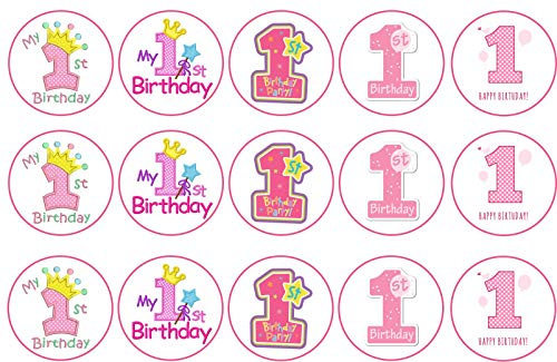 15 x 2 inch cupcake toppers pink 1st birthday edible icing