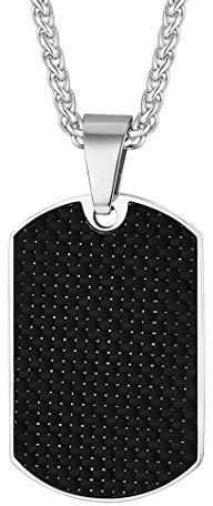 Richsteel Carbon Kohlefaser Dog Tag mit 55+5cm Silber Weizenkette mit Geschenkebox