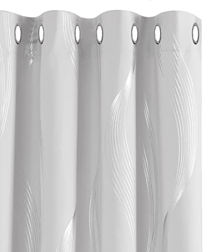 Deconovo Silver Wave Line Foil Printed Blackout Curtains Thermal Insulated Energy Saving Eyelet Room Darkening Curtains for Bedroom 52x72 Inch Silver Grey 2 Panels