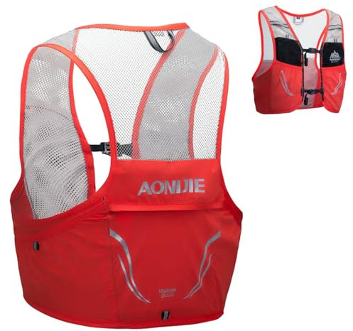 TRIWONDER Gilet Trail Ultra Léger 2,5L Veste Running Sac Hydratation pour Homme Femme Marathon Randonnée (Rouge & Orange, L/XL - 102-115 cm)