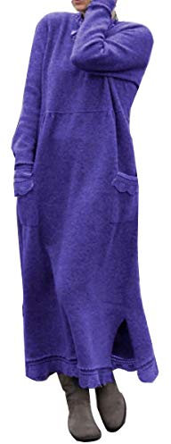 Minetom Femmes Pull Robe Col Rond Solide Couleur Chandail À Manches Longues Lâche Pullover Maxi Dress Long Hiver Robe Violet 42