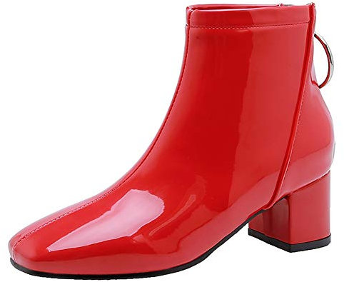 Onewus Damen Fashion Reißverschluss Blockabsatz Stiefeletten (Rot, 37 EU)
